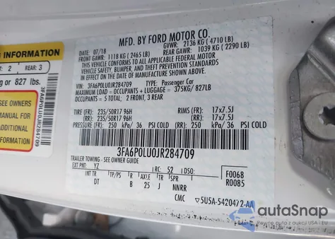 2018 Ford Fusion Hybrid Se из США, поврежденный, VIN 3FA6P0LU0JR284709